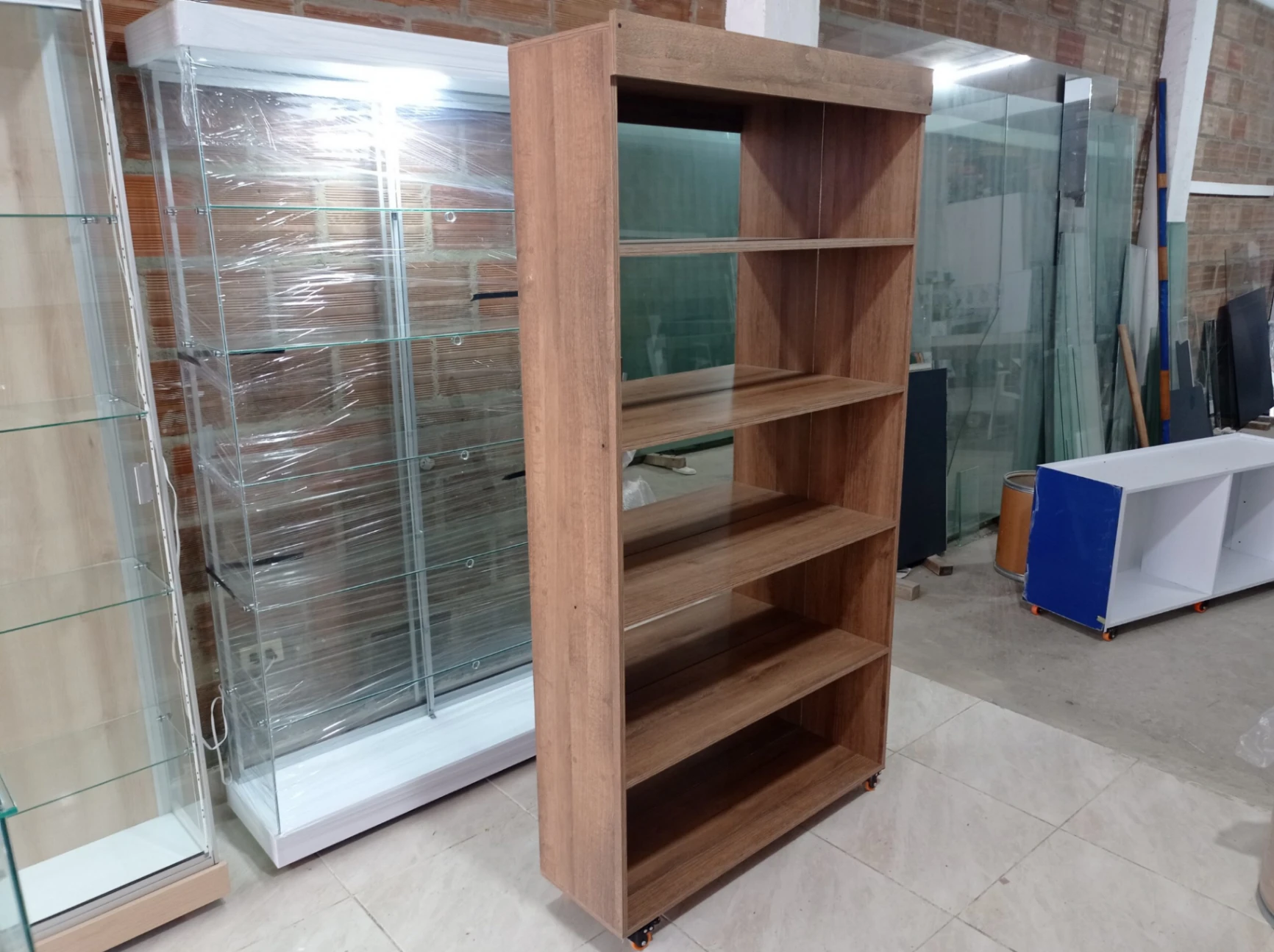 Módulo 100x190x35 Amaretto, Fondo Espejo, Entrepaños en madera, Esq, H