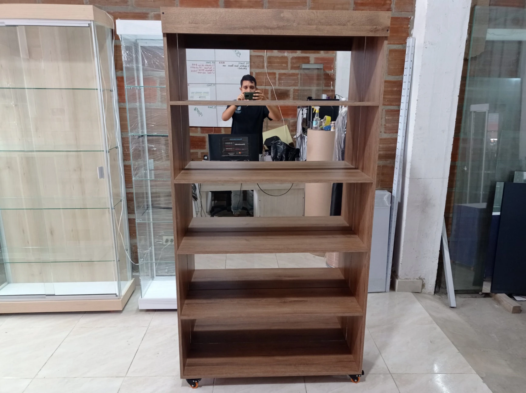 Módulo 100x190x35 Amaretto, Fondo Espejo, Entrepaños en madera, Fr, H