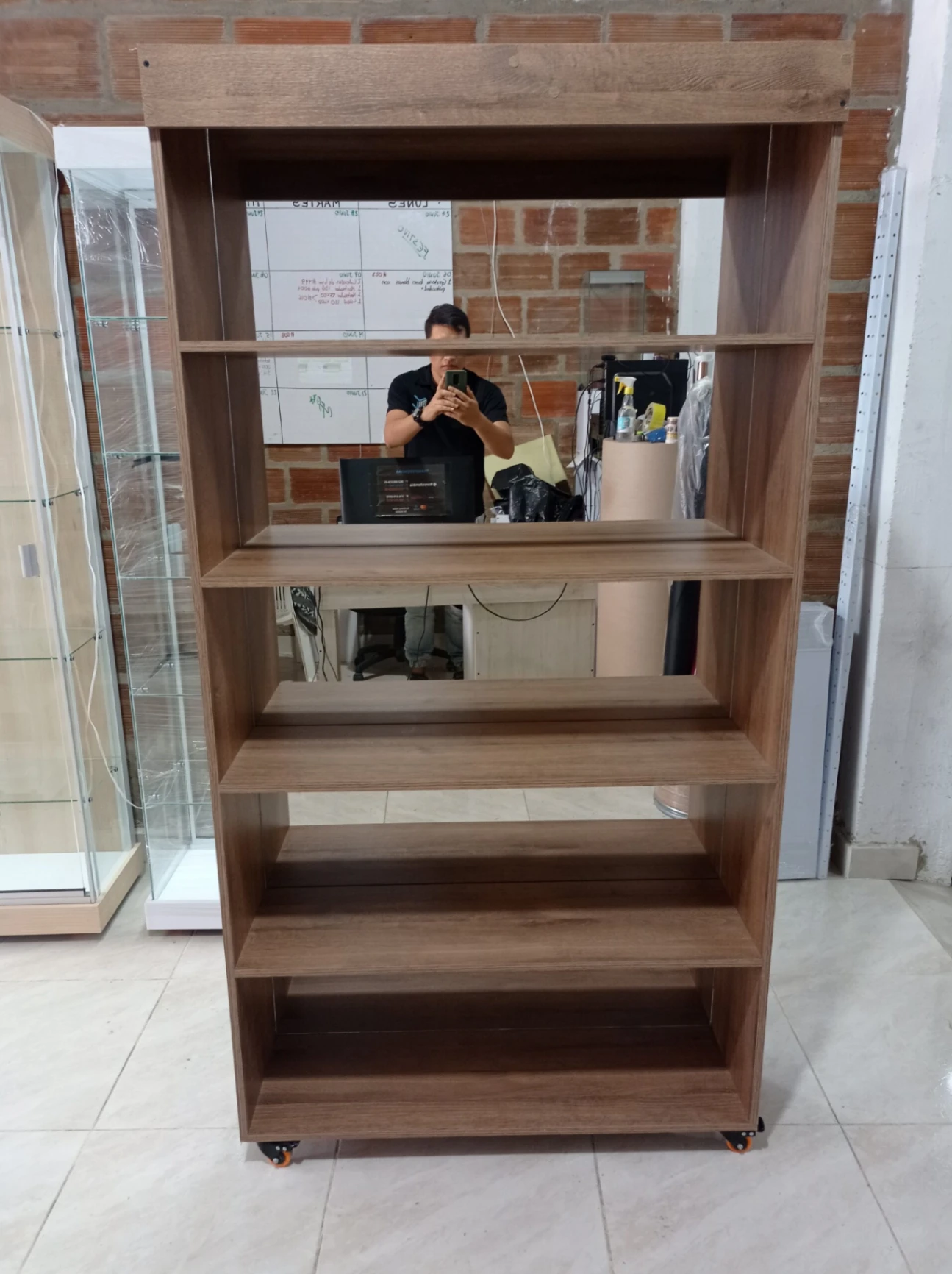Módulo 100x190x35 Amaretto, Fondo Espejo, Entrepaños en madera, Fr, V