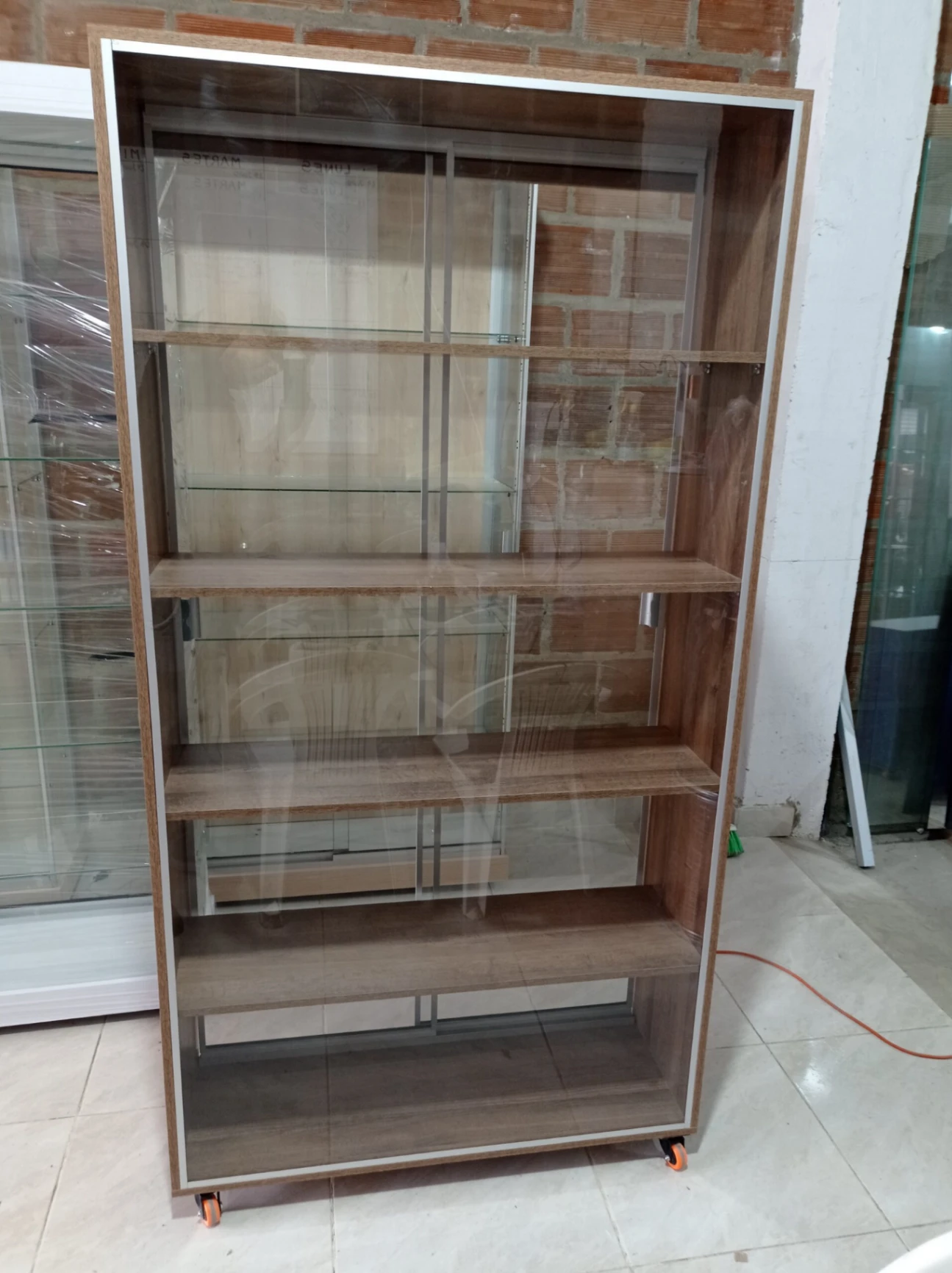 Módulo 100x190x35 Amaretto, Fondo Transp, Entrepaños en madera, Fr Delantee, V