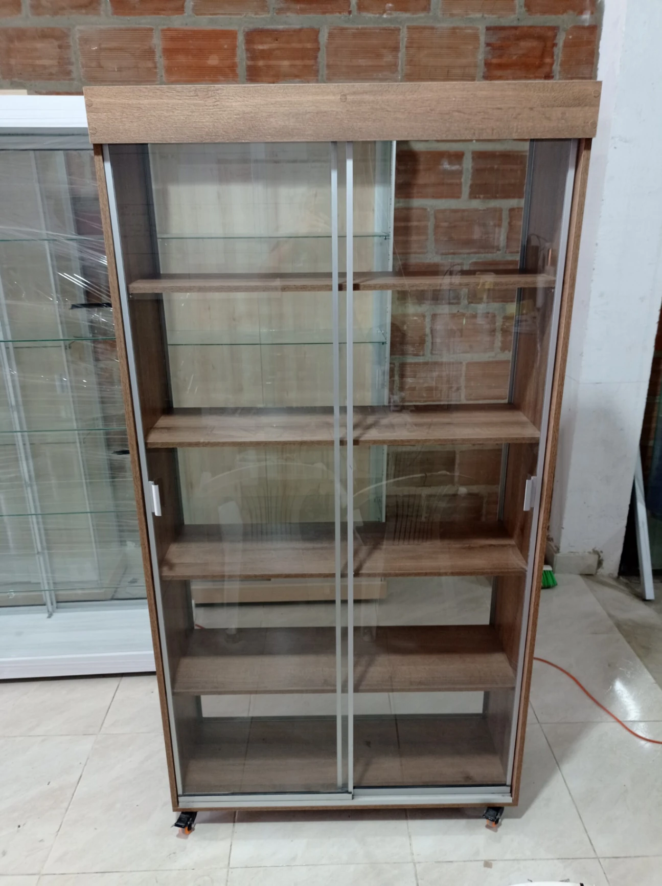 Módulo 100x190x35 Amaretto, Fondo Transp, Entrepaños en madera, Fr Detras, V